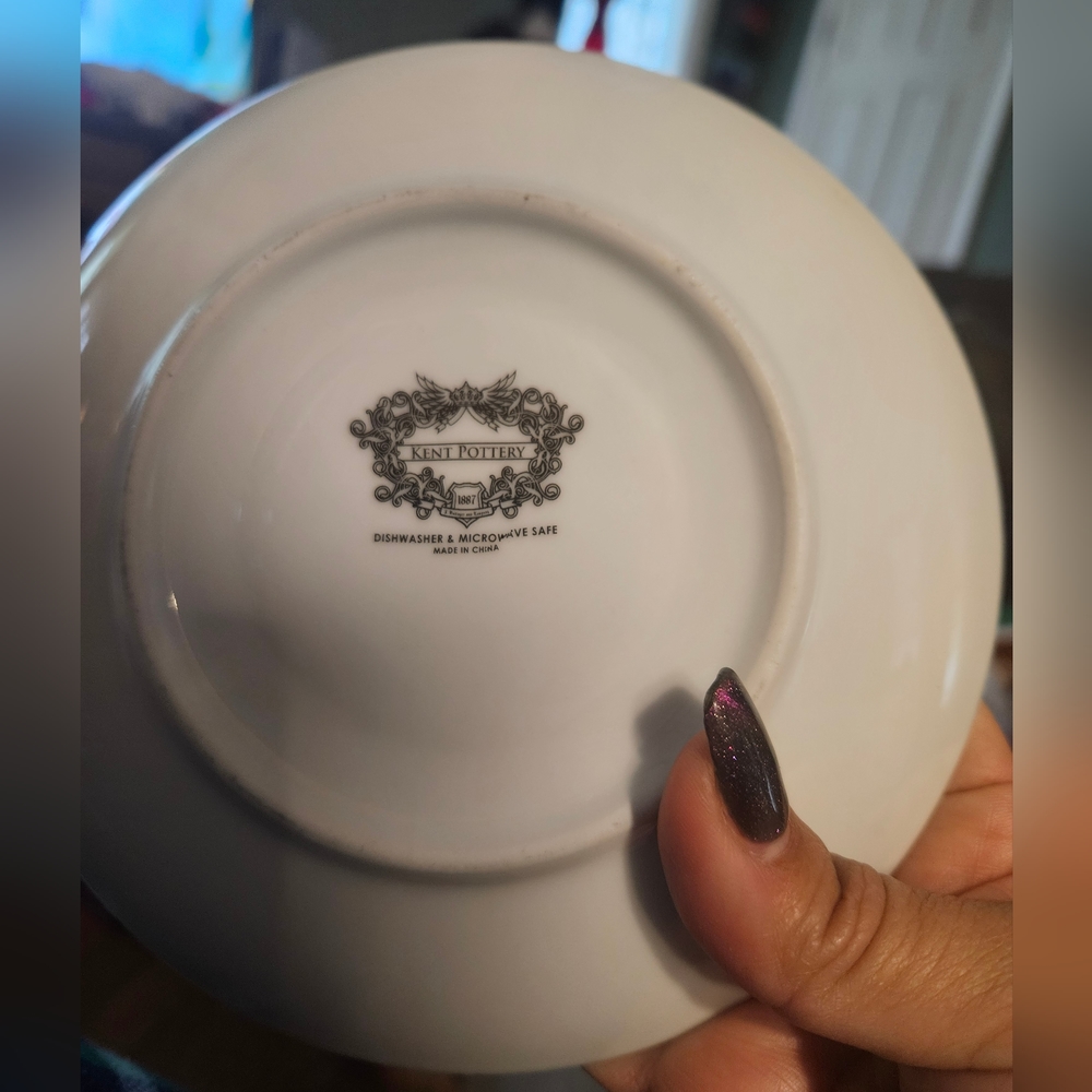 Rare 2pc Vintage Kent Pottery Blue White For God So Loved Cup & Saucer Set 12oz. - Picture 6 of 10